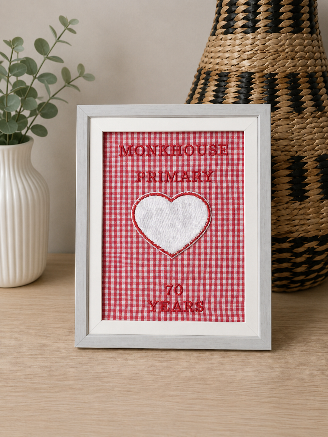 Embroidered keepsake art in frame